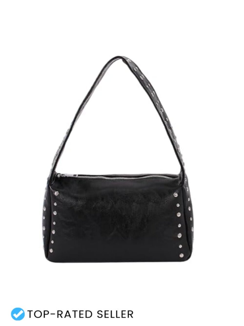 Studded Shoulder Bag Crackle Faux Leather Satchel